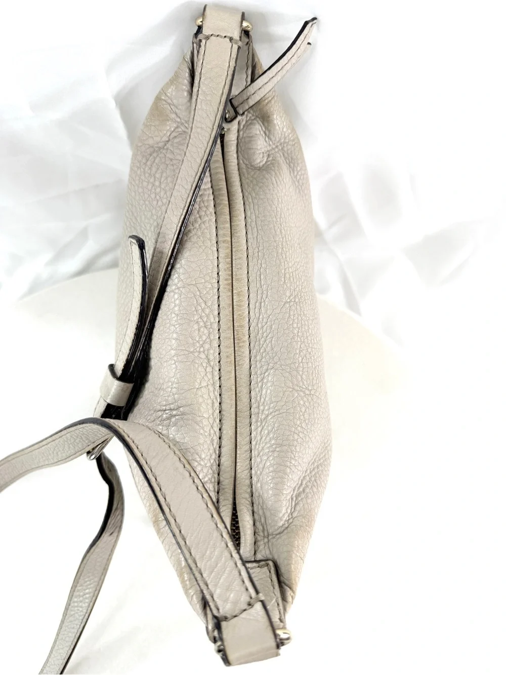 kate spade Beige Greige Pebbled Leather Small Crossbody Bag Brass Hardware  132